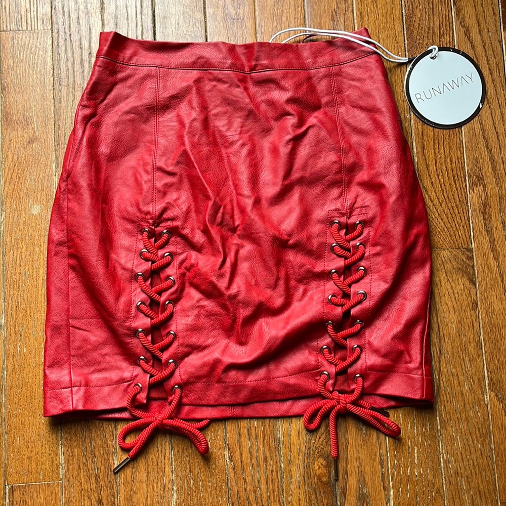 RED Faux leather mini skirt